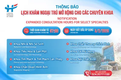 BỆNH VIỆN VIỆT PHÁP HÀ NỘI MỞ RỘNG LỊCH KHÁM NGOẠI TRÚ TỪ 7H00