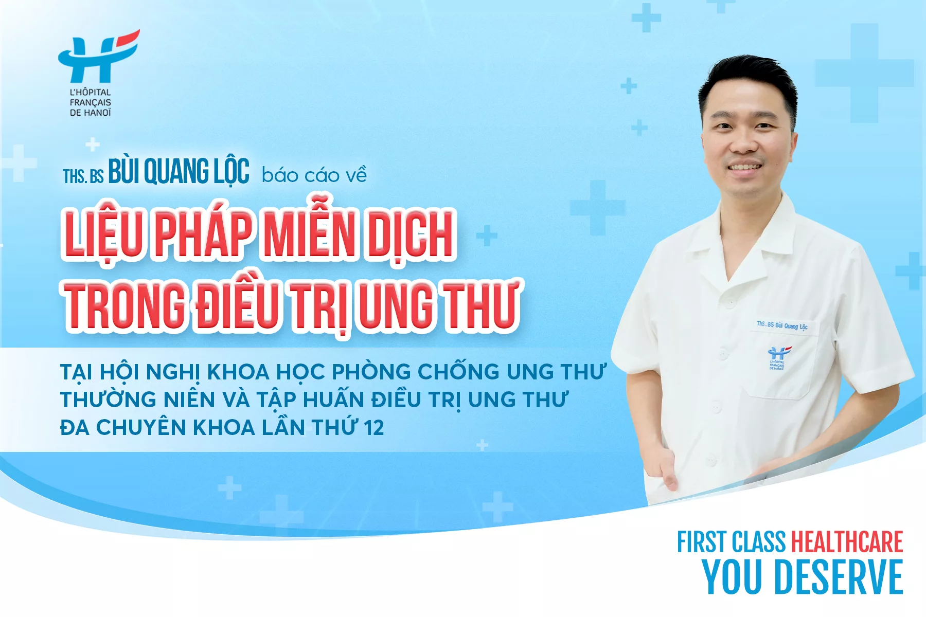 ThS. BS Bùi Quang Lộc báo cáo về Liệu pháp miễn dịch trong điều trị ung thư tại Hội nghị Khoa học Phòng chống Ung thư thường niên và Tập huấn điều trị ung thư đa chuyên khoa lần thứ 12