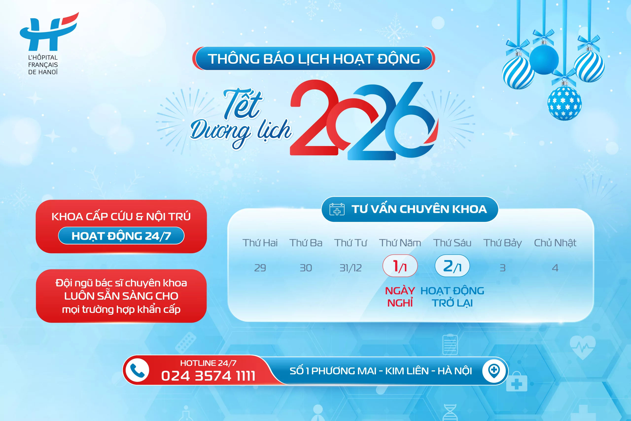 THÔNG BÁO LỊCH HOẠT ĐỘNG TẾT DƯƠNG LỊCH 2026