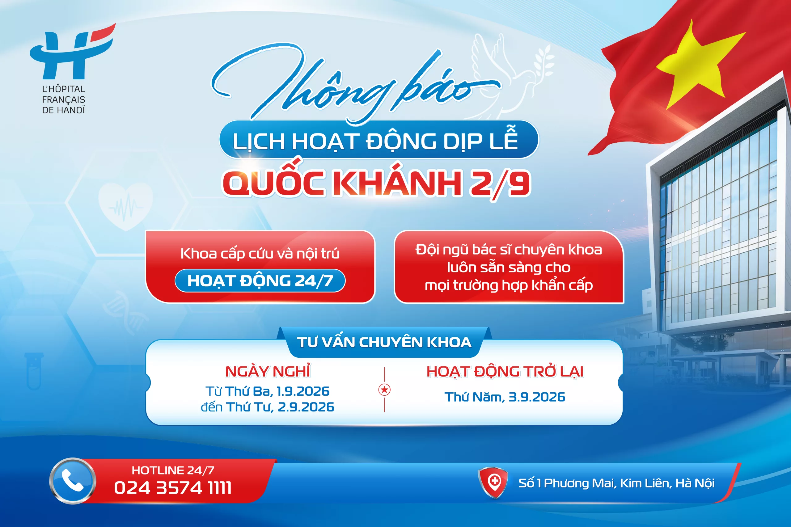 THÔNG BÁO LỊCH HOẠT ĐỘNG DỊP LỄ QUỐC KHÁNH 2/9